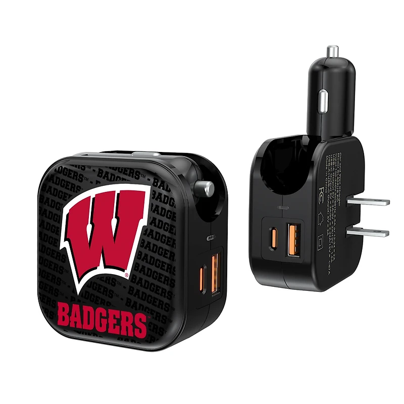 Wisconsin Badgers Team Logo Dual Port USB Car & Home Charger