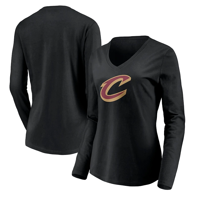 Women's Black Cleveland Cavaliers Primary Logo Team Long Sleeve V-Neck T-Shirt
