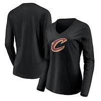 Women's Black Cleveland Cavaliers Primary Logo Team Long Sleeve V-Neck T-Shirt