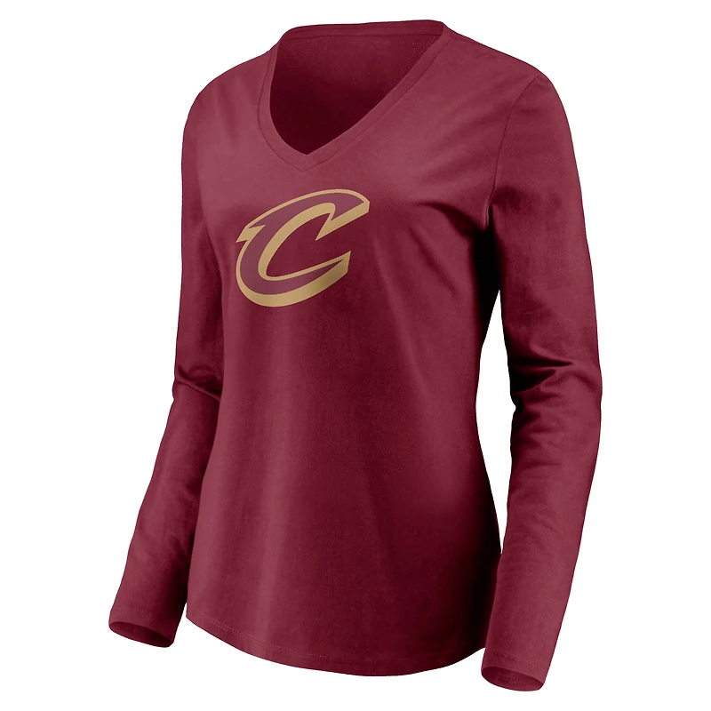 Women's Wine Cleveland Cavaliers Primary Logo Team Long Sleeve V-Neck T-Shirt