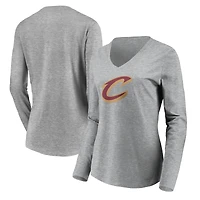Women's Heathered Gray Cleveland Cavaliers Primary Logo Team Long Sleeve V-Neck T-Shirt