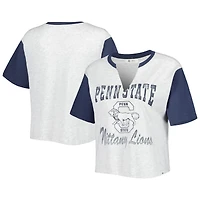 Women's '47 Heather Gray/Navy Penn State Nittany Lions Dolly Cropped V-Neck T-Shirt