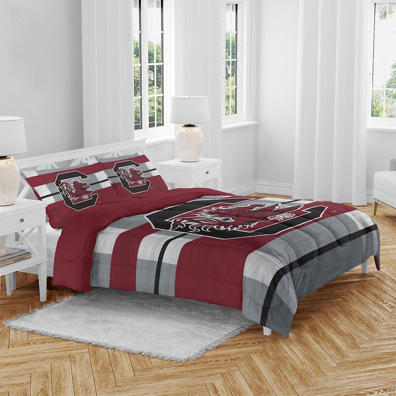 South Carolina Gamecocks Heathered Stripe 3-Piece Full/Queen Bed Set
