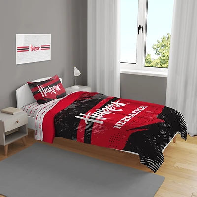 Nebraska Huskers Slanted Stripe 4-Piece Twin Bed Set