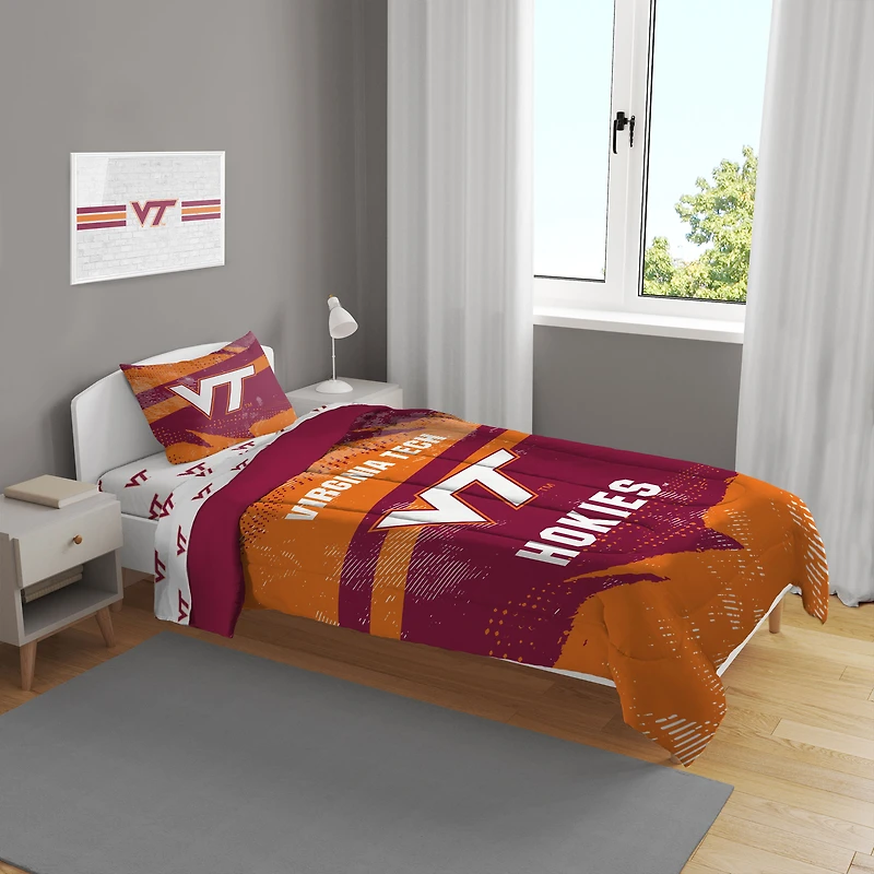 Virginia Tech Hokies Slanted Stripe 4-Piece Twin Bed Set