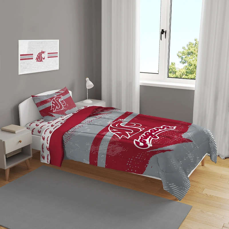 Washington State Cougars Slanted Stripe 4-Piece Twin Bed Set