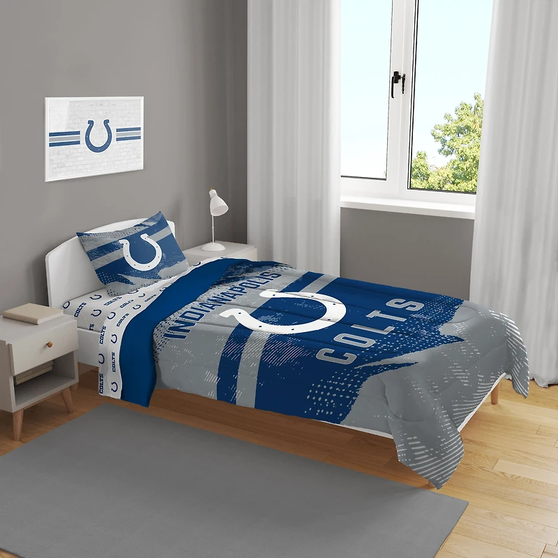 Indianapolis Colts Slanted Stripe 4-Piece Twin Bed Set