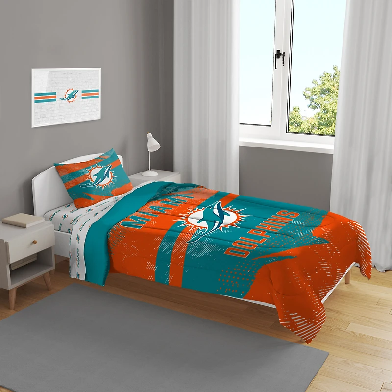 Miami Dolphins Slanted Stripe 4-Piece Twin Bed Set