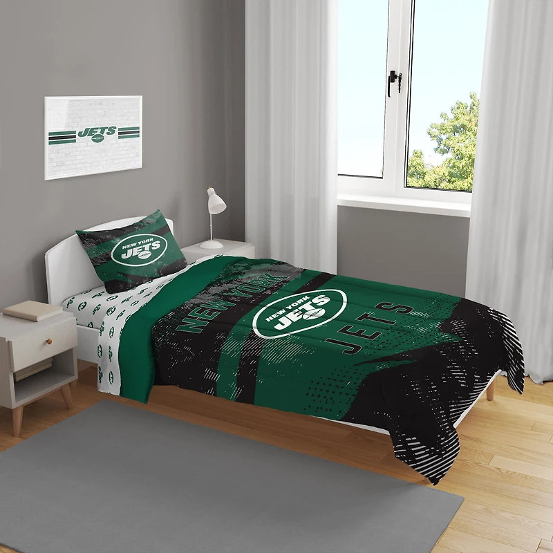 New York Jets Slanted Stripe 4-Piece Twin Bed Set