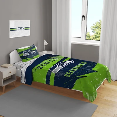 Seattle Seahawks Slanted Stripe 4-Piece Twin Bed Set