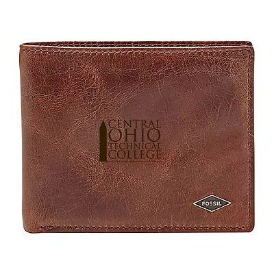 Men's Fossil Brown Central Ohio Technical College Leather Ryan RFID Flip ID Bifold Wallet