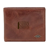 Men's Fossil Brown Central Ohio Technical College Leather Ryan RFID Flip ID Bifold Wallet