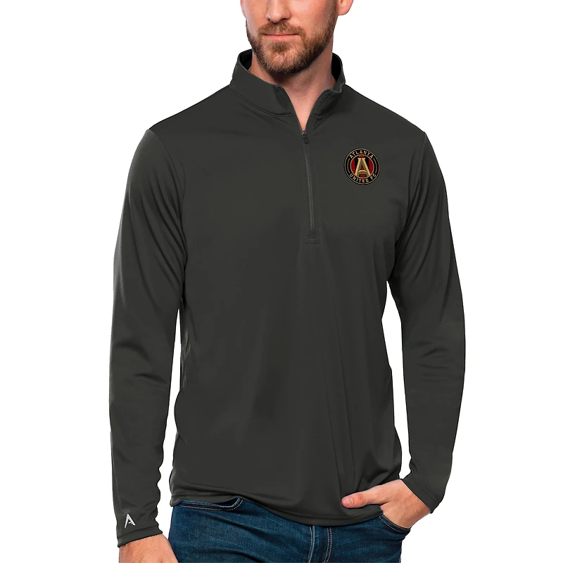 Men's Antigua Charcoal Atlanta United FC Tribute Quarter-Zip Pullover Top