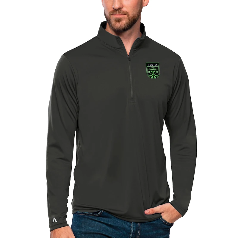 Men's Antigua Charcoal Austin FC Tribute Quarter-Zip Pullover Top
