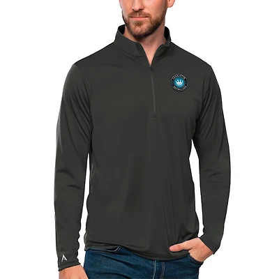 Men's Antigua Charcoal Charlotte FC Tribute Quarter-Zip Pullover Top