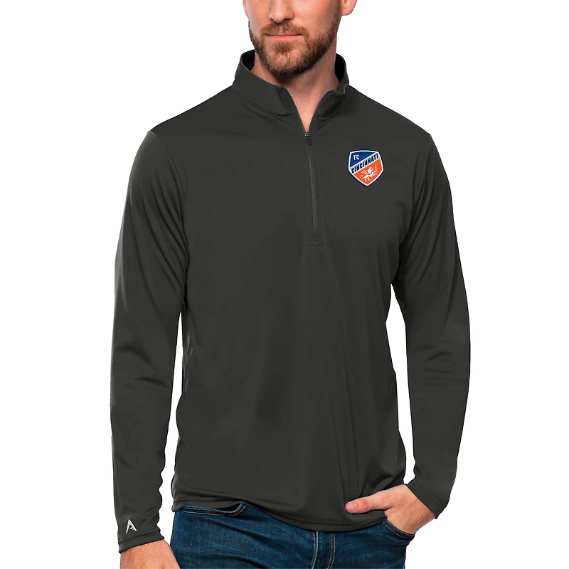 Men's Antigua Charcoal FC Cincinnati Tribute Quarter-Zip Pullover Top