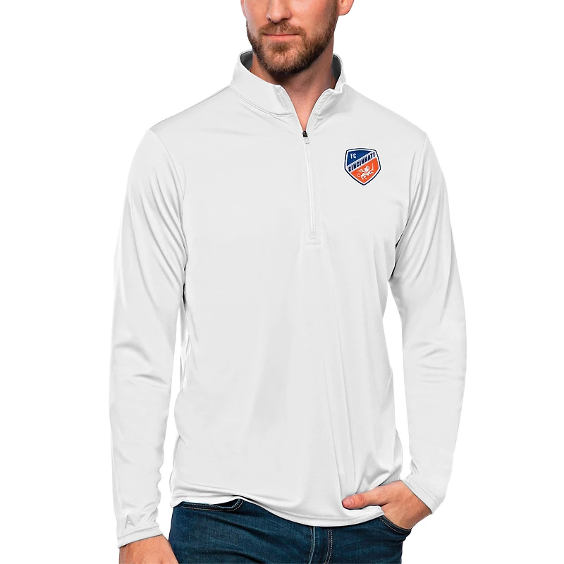 Men's Antigua White FC Cincinnati Tribute Quarter-Zip Pullover Top