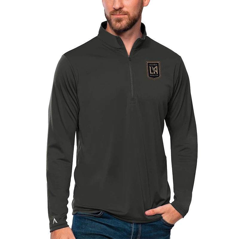 Men's Antigua Charcoal LAFC Tribute Quarter-Zip Pullover Top
