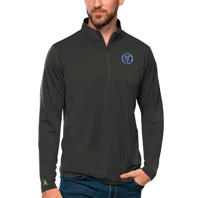 Men's Antigua Charcoal New York City FC Tribute Quarter-Zip Pullover Top