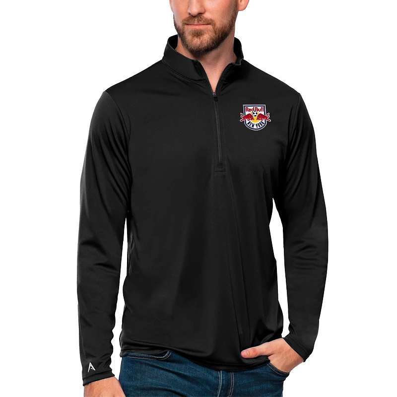 Men's Antigua Black New York Red Bulls Tribute Quarter-Zip Pullover Top