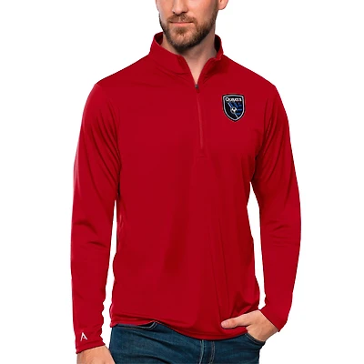 Men's Antigua Red San Jose Earthquakes Tribute Quarter-Zip Pullover Top