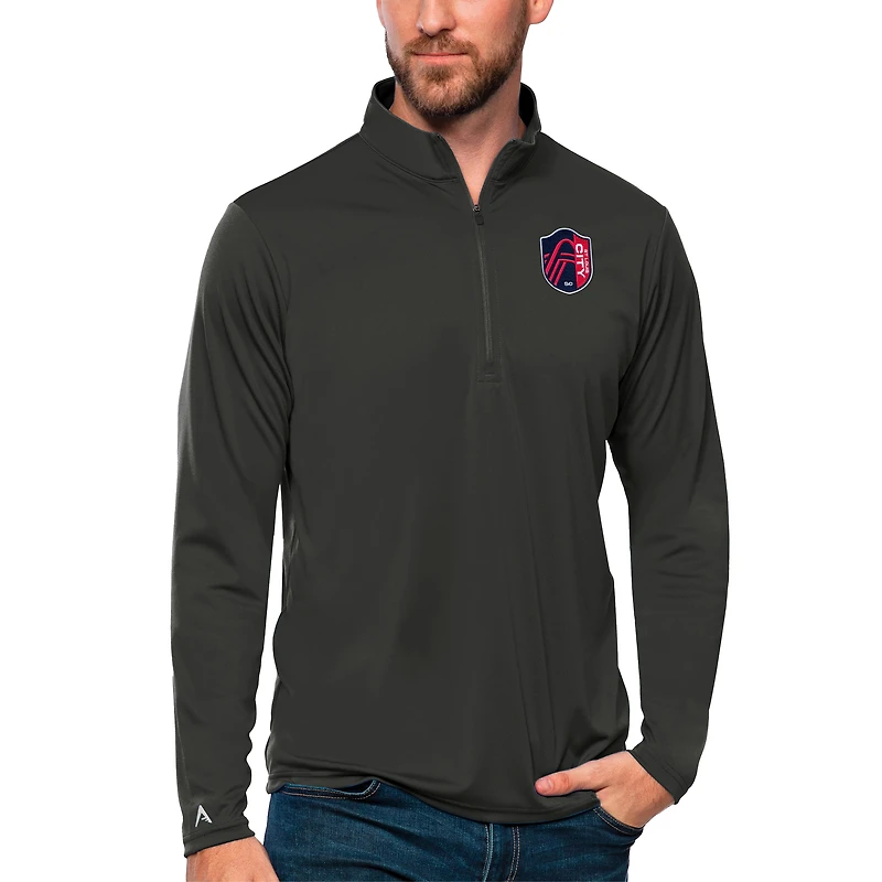 Men's Antigua Charcoal St. Louis City SC Tribute Quarter-Zip Pullover Top
