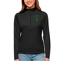 Women's Antigua Black Austin FC Tribute Quarter-Zip Pullover Top
