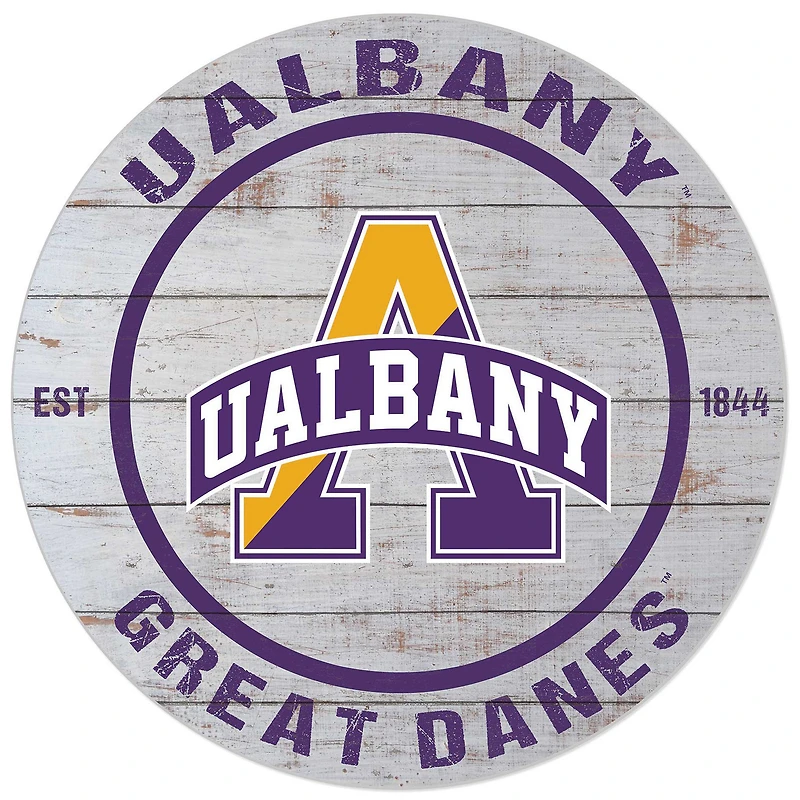 White UAlbany Great Danes 20'' x 20'' Indoor/Outdoor Weathered Circle Sign