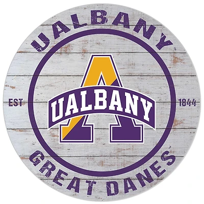 White UAlbany Great Danes 20'' x 20'' Indoor/Outdoor Weathered Circle Sign