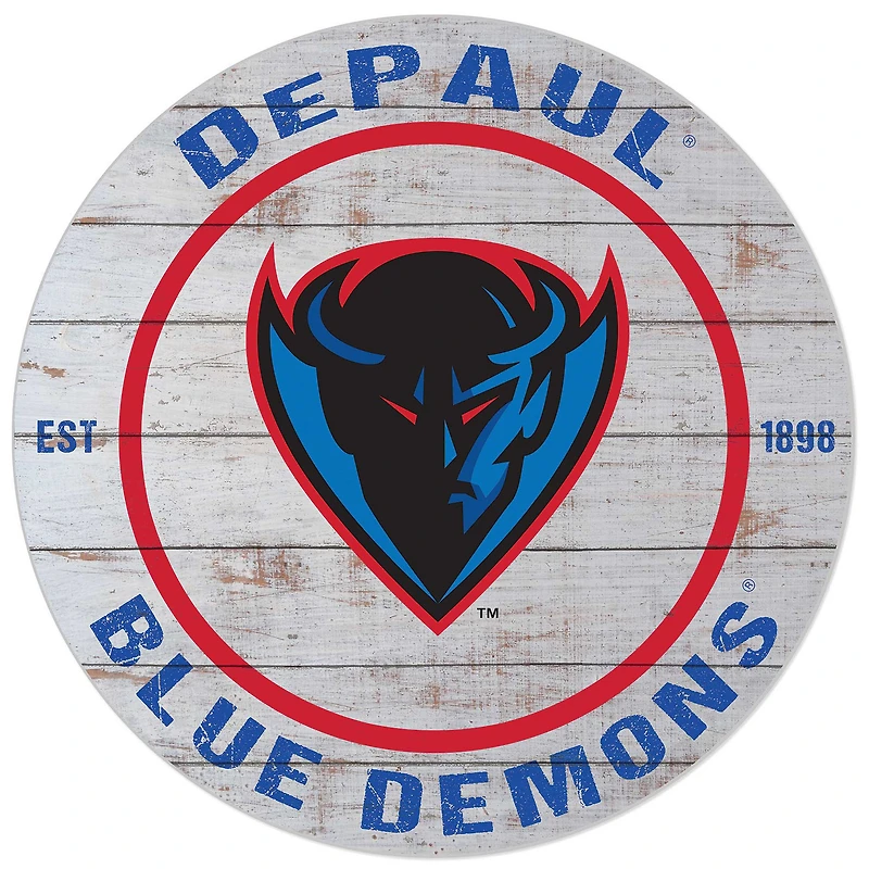 White DePaul Blue Demons 20'' x 20'' Indoor/Outdoor Weathered Circle Sign