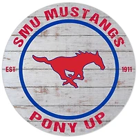 White SMU Mustangs 20'' x 20'' Indoor/Outdoor Weathered Circle Sign