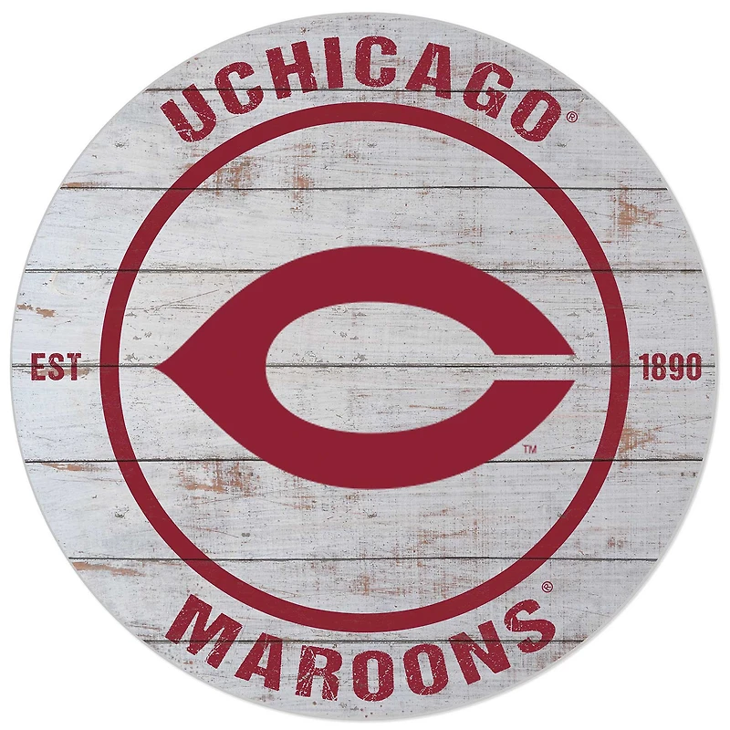 White UChicago Maroons 20'' x 20'' Indoor/Outdoor Weathered Circle Sign