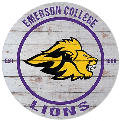 White Emerson College Lions 20'' x 20'' Indoor/Outdoor Weathered Circle Sign