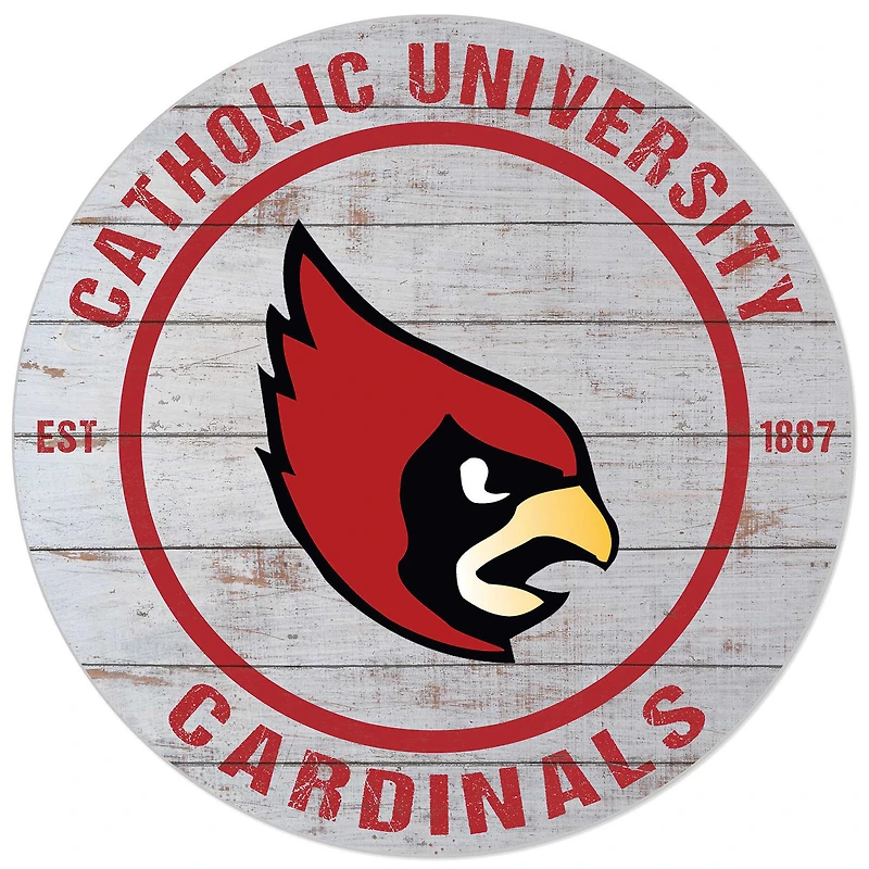 White Catholic University Cardinals 20'' x 20'' Indoor/Outdoor Weathered Circle Sign