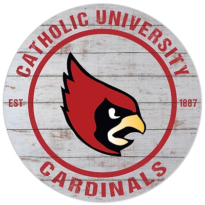 White Catholic University Cardinals 20'' x 20'' Indoor/Outdoor Weathered Circle Sign