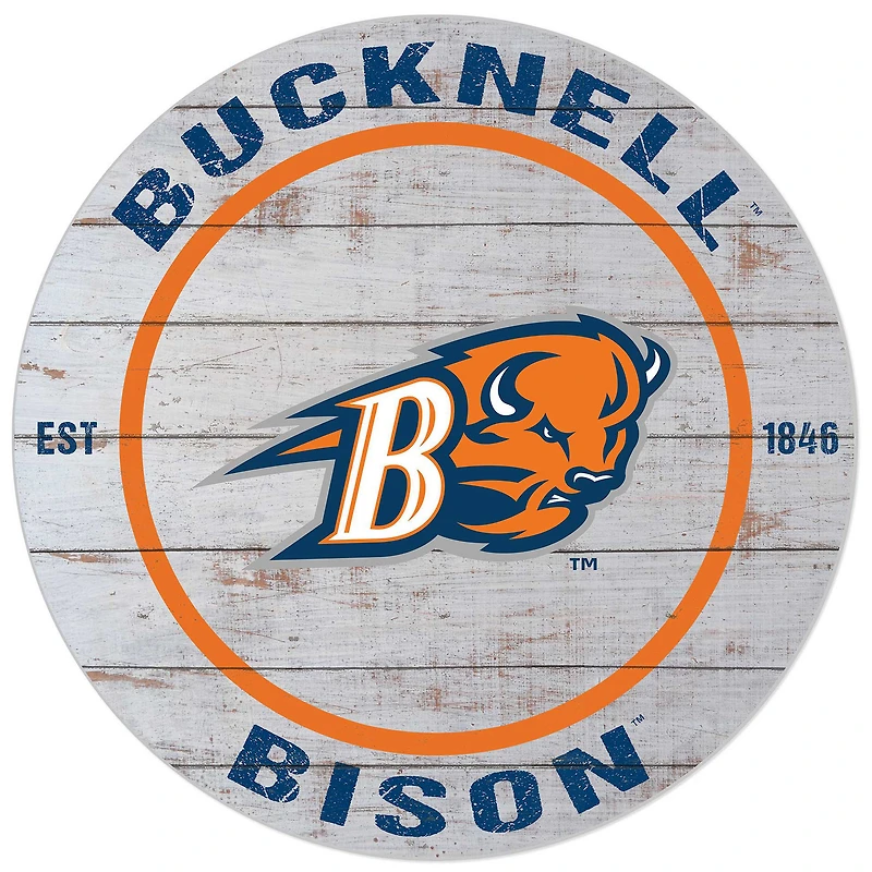 White Bucknell Bison 20'' x 20'' Indoor/Outdoor Weathered Circle Sign
