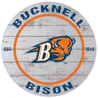 White Bucknell Bison 20'' x 20'' Indoor/Outdoor Weathered Circle Sign