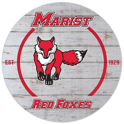 White Marist Red Foxes 20'' x 20'' Indoor/Outdoor Weathered Circle Sign