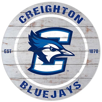 White Creighton Bluejays 20'' x 20'' Indoor/Outdoor Weathered Circle Sign