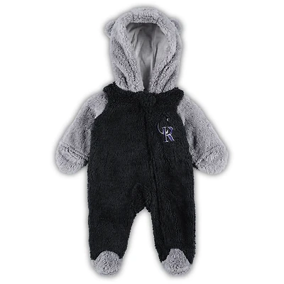 Newborn and Infant Black/Gray Colorado Rockies Game Nap Teddy Fleece Bunting Full-Zip Sleeper
