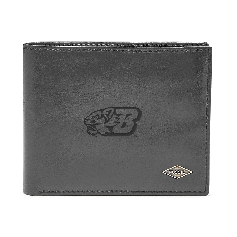 Men's Fossil Black Binghamton Bearcats Leather Ryan RFID Flip ID Bifold Wallet