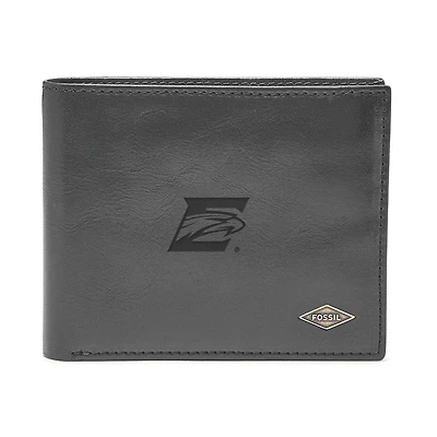 Men's Fossil Black Emory Eagles Leather Ryan RFID Flip ID Bifold Wallet