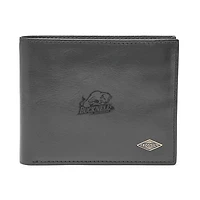 Men's Fossil Black Bucknell Bison Leather Ryan RFID Flip ID Bifold Wallet