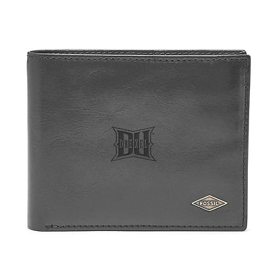 Men's Fossil Black Drexel Dragons Leather Ryan RFID Flip ID Bifold Wallet