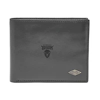 Men's Fossil Black Howard Bison Leather Ryan RFID Flip ID Bifold Wallet