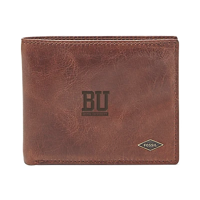 Men's Fossil Brown Boston University Leather Ryan RFID Flip ID Bifold Wallet
