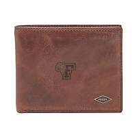 Men's Fossil Brown Fordham Rams Leather Ryan RFID Flip ID Bifold Wallet
