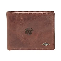 Men's Fossil Brown Liberty Flames Leather Ryan RFID Flip ID Bifold Wallet