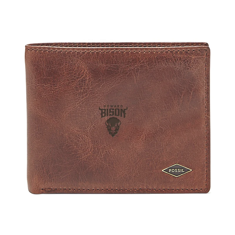 Men's Fossil Brown Howard Bison Leather Ryan RFID Flip ID Bifold Wallet
