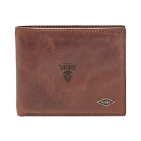 Men's Fossil Brown Howard Bison Leather Ryan RFID Flip ID Bifold Wallet
